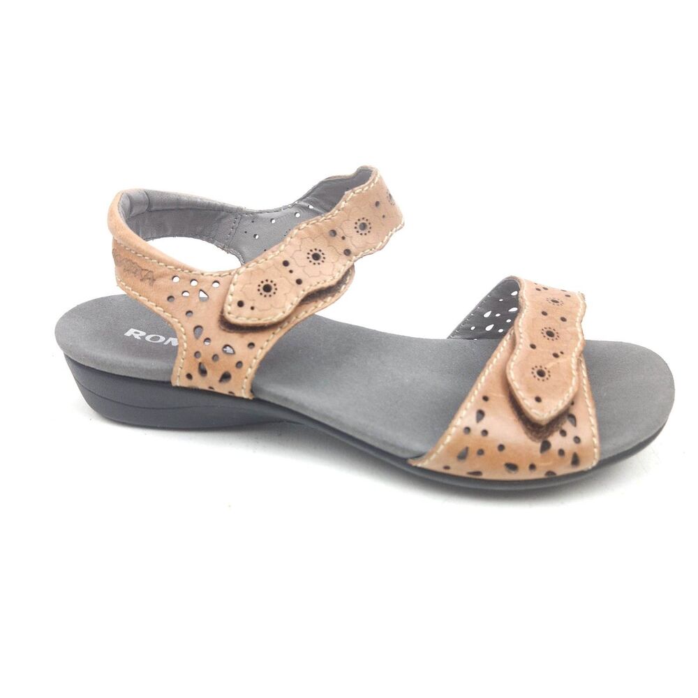 Romika Tahiti 03 Tan Leather Flower Laser Cut Out Strap Sandals Womens 36/5.5-6